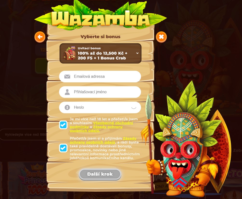 Přihlášení do kasina Wazamba